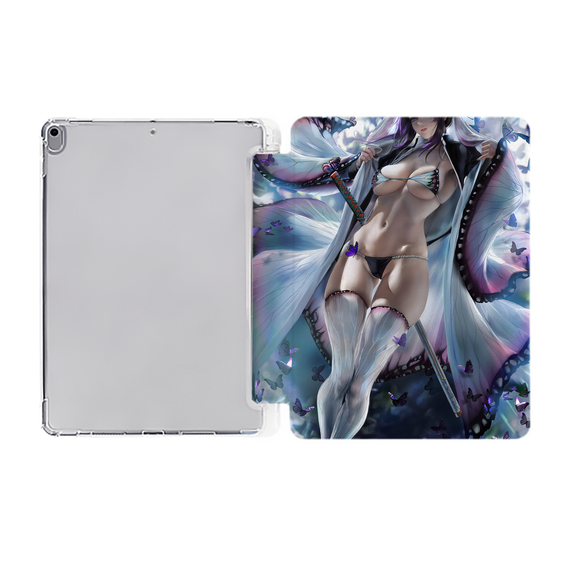 （画像用） 鬼滅の刃（きめつのやいば）蟲柱-胡蝶 しのぶ／こちょう しのぶ Kochou Shinobu IPad ケース ペン収納付き 三つ折りスタンド PUレザー×シリコン 対応機種9.5/10.5/10.9インチ
